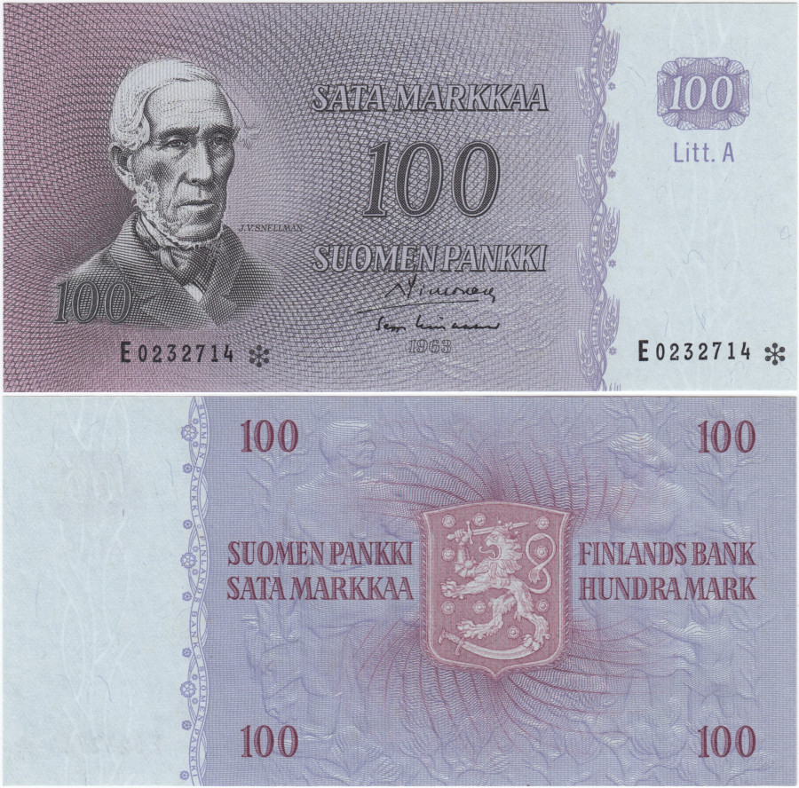 100 Markkaa 1963 Litt.A E0232714*